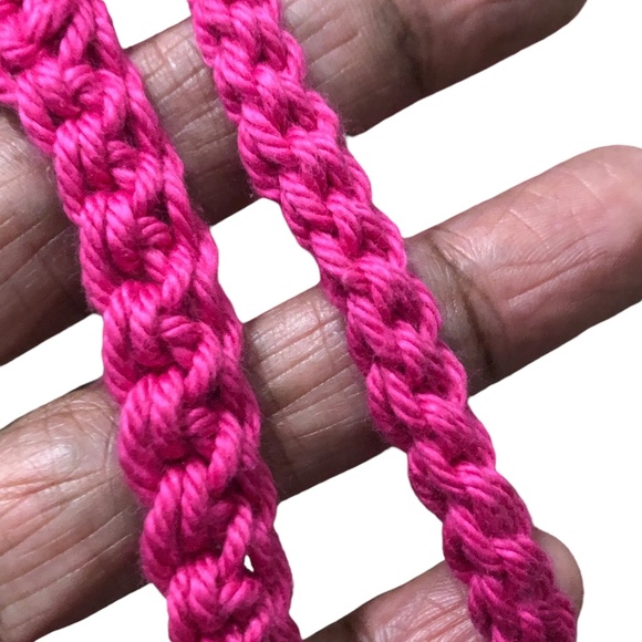 Handmade Crochet Scalloped Edge Open Weave Pink Bandana - Picture 3 of 15